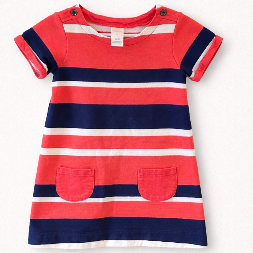 Gymboree Red, Navy & White Striped Short Sleeve Dress Tee